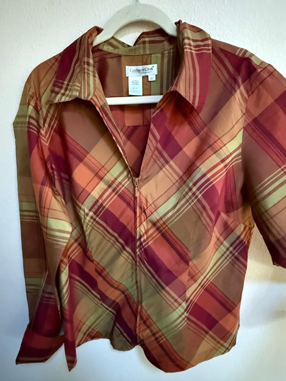 Coldwater Creek Silk Blend Sz XL Plaid Zip-Front Jacket in Autumn Tones Career